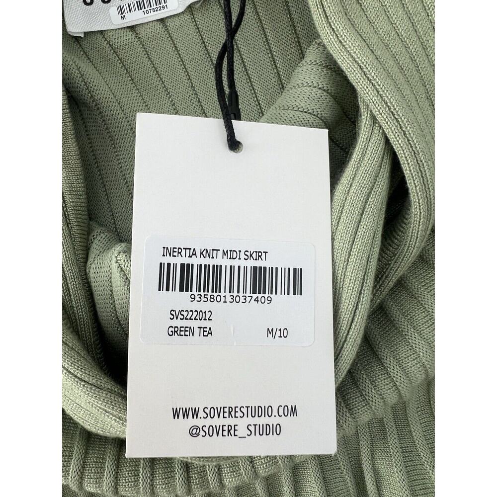 Sovere Midi Skirt Inertia Knit fabric -front slit -Green Tea, size NWT $149 - Picture 6 of 7